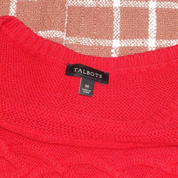 Talbots Red Cashmere Blend Fair Isle Boatneck Sweater Medium - Picture 5 of 10